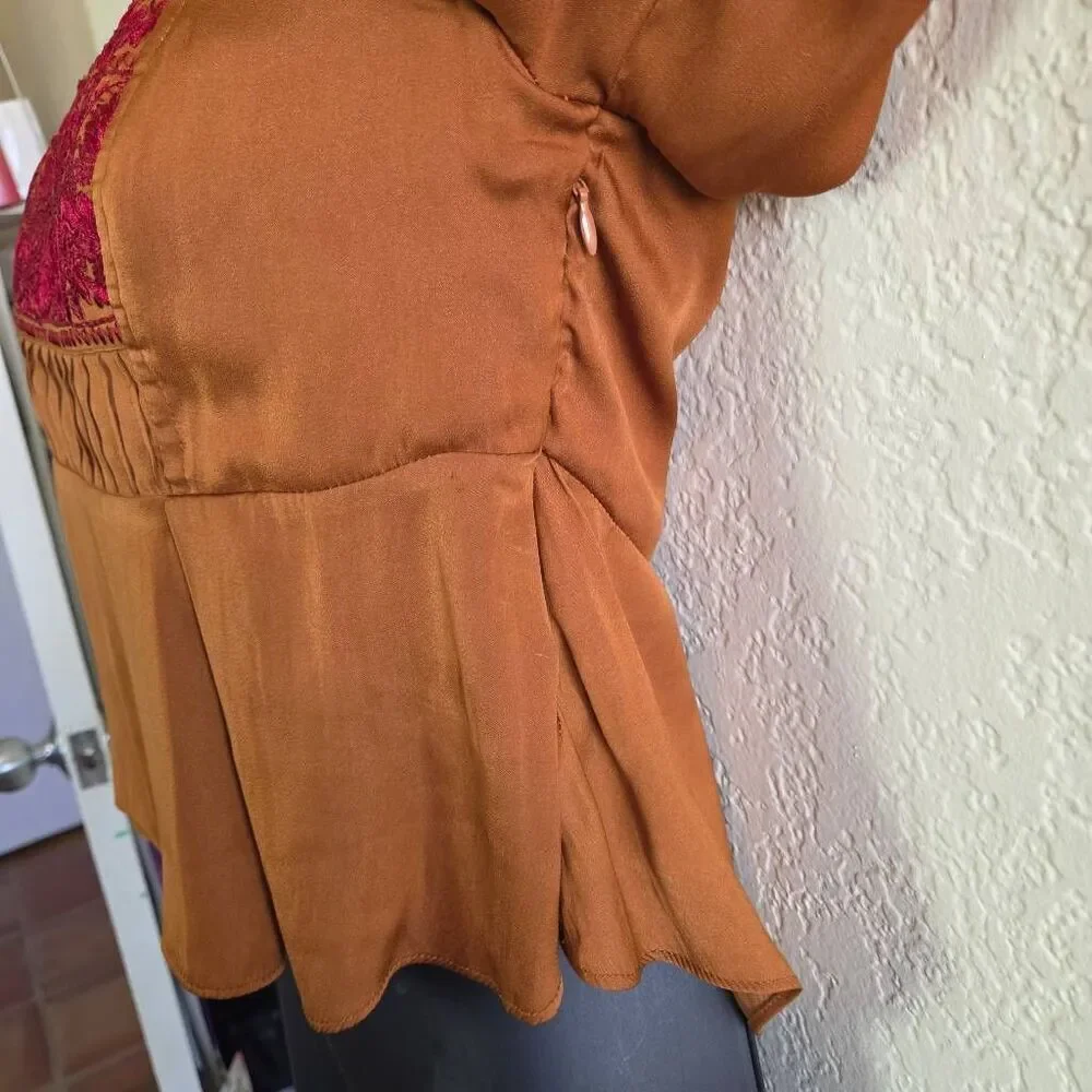 Free People Embroidered Puff Sleeve Blouse